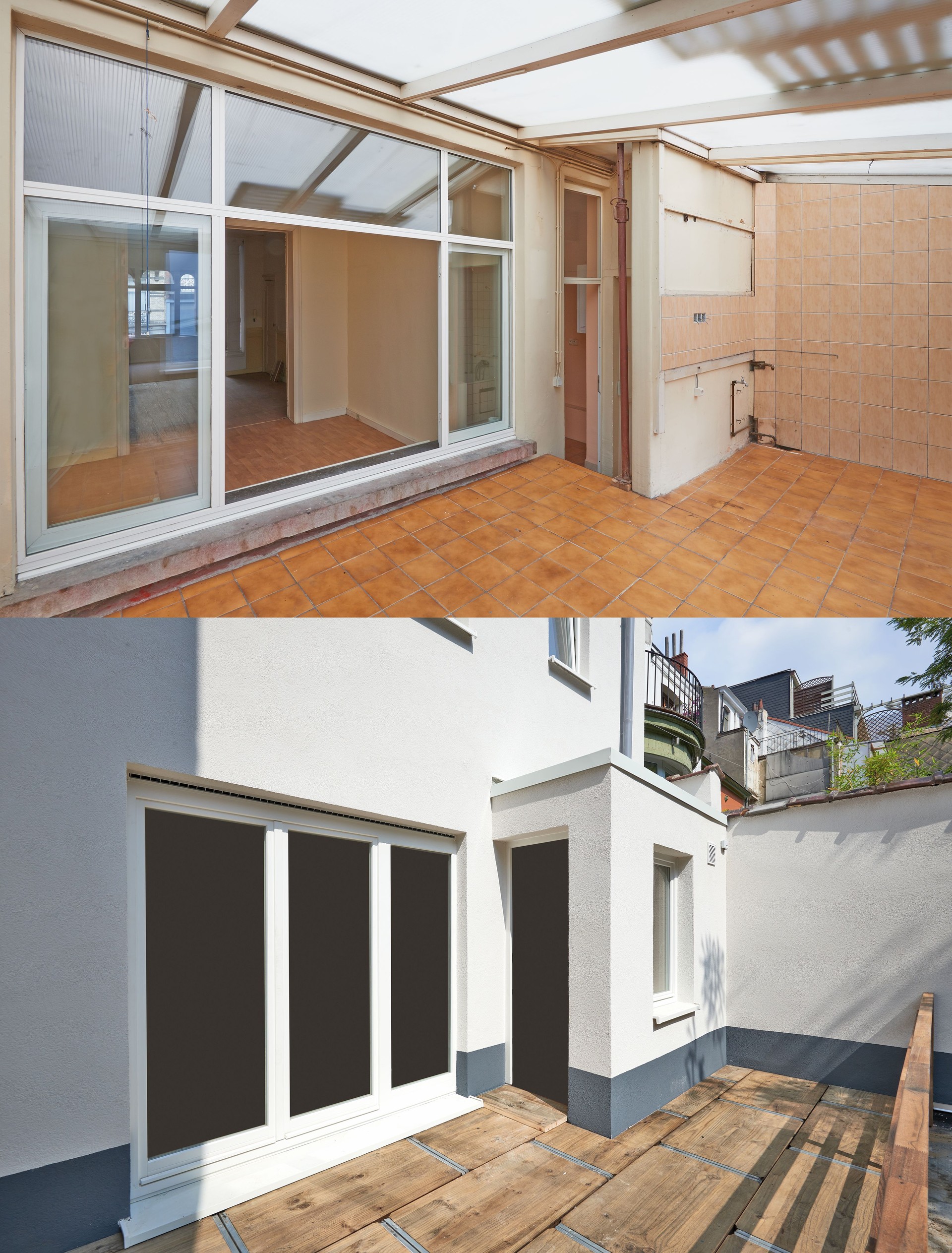 Building facade renovation and insulation before and after